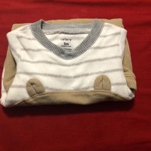 Tan, grey and white Carters onesie